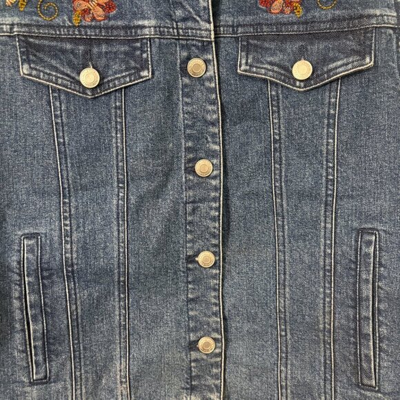 Pendleton Denim Vest Beaded Floral Design Medium Wash Vtg Size M Front Pockets - Picture 2 of 6